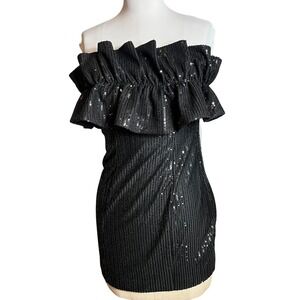 Anna Grace Black Sequin Strapless Dressy Formal Gown Dress Small GY1110